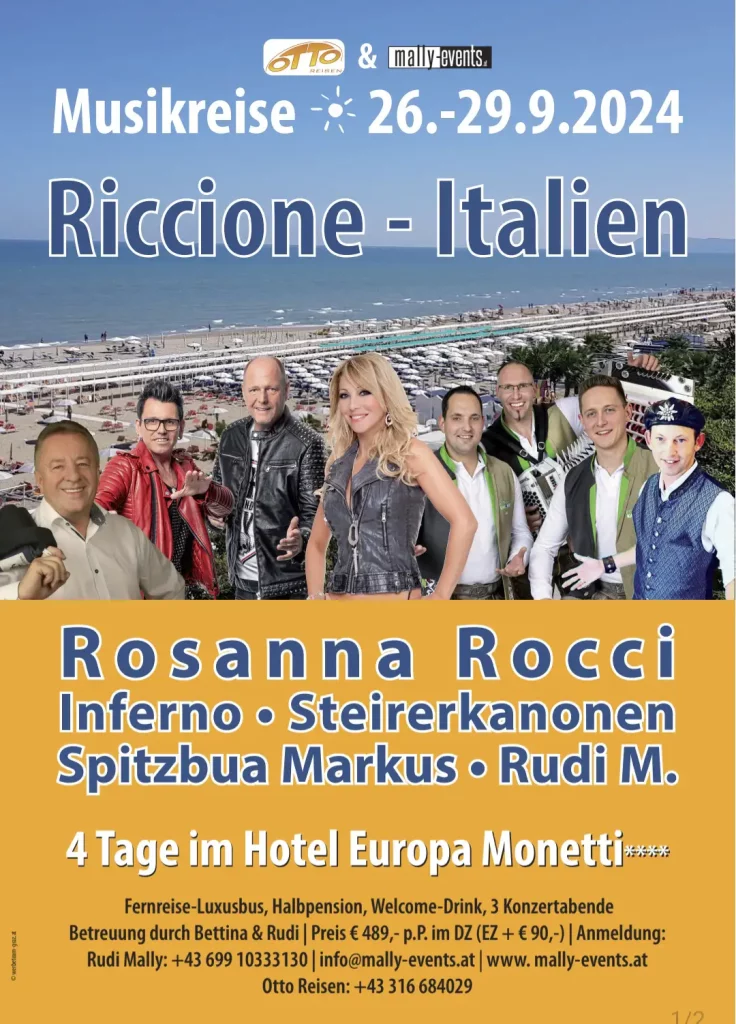 Flyer Musikreise Riccione Italien 2024